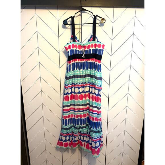 Vineyard Vines Women’s 14 Carolina Stripe Ocean Splash Maxi Dress Silk Polka Dot - Picture 3 of 10